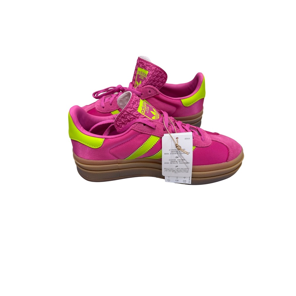 Adidas Gazelle Bold Lucid Pink Lucid Lemon Gum Platform Sneakers Womens 6.5 NEW - Picture 2 of 5
